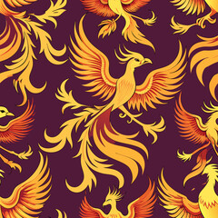 Fototapeta premium Seamless Vector Background of Phoenix Patterns. Perfect for: Chinese New Year, Cultural Celebrations, Decorative Projects