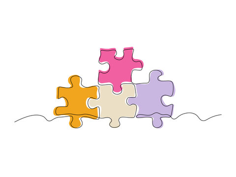 recommend clip art: Abstract puzzle, puzzle pieces. continuous single line art drawing sketch, logo