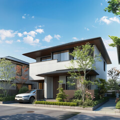 日本の高級住宅地に建つ戸建