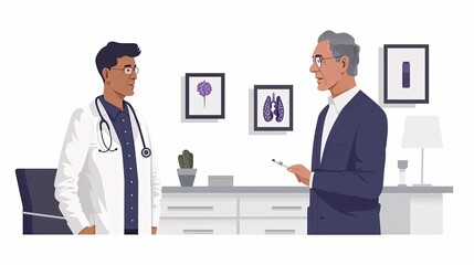 Fototapeta premium vector, illustration, Professional male doctor calling to patient, giving treatment prescription and advice. providing modern healthcare service,flat illustraion