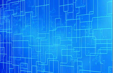 Obraz premium Background of abstract technological connectivity. Blue shapes. Hi-tech computer digital technology concept. Abstract technology communication. Neon glowing lines.