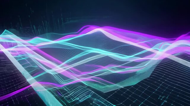 Abstract Digital Waves with Binary Code on Dark Background