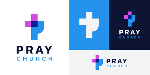 Obraz premium Initial P Pray Peace Cross Church Worship Hope Logo Design Branding Template