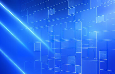 Background of abstract technological connectivity. Blue shapes. Hi-tech computer digital technology concept. Abstract technology communication. Neon glowing lines.