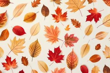 Obraz premium A collection of colorful leaves arranged on a white background