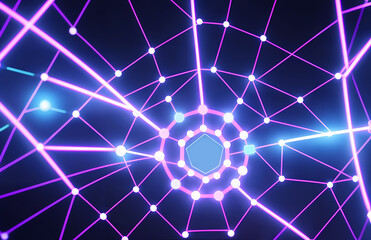 Abstract technology background with glowing dots and lines, digital network concept banner, AI big data connection wallpaper
