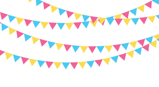 recommend clip art: Carnival garland with flags for festive decoration in yellow, blue and pink colors.
