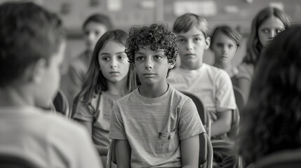 Fototapeta premium Kids in a debate club, developing critical thinking and public speaking skills