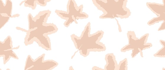Seamless abstract botanical pattern. Beige leaves on white background. Digital brush strokes. Illustration. Design for textile fabrics, wrapping paper, background, wallpaper, cover.