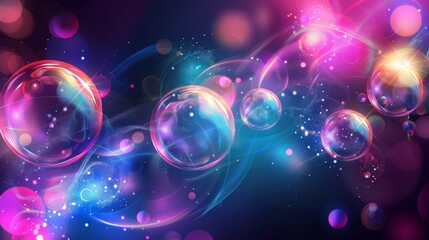 Abstract background with colorful glowing bubbles and swirling lights. Perfect for fantasy, dreams, or magical themes.