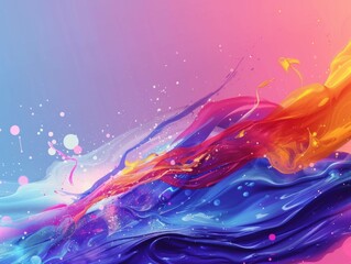 Abstract background with vibrant colorful paint splashes in blue, pink, orange and white.