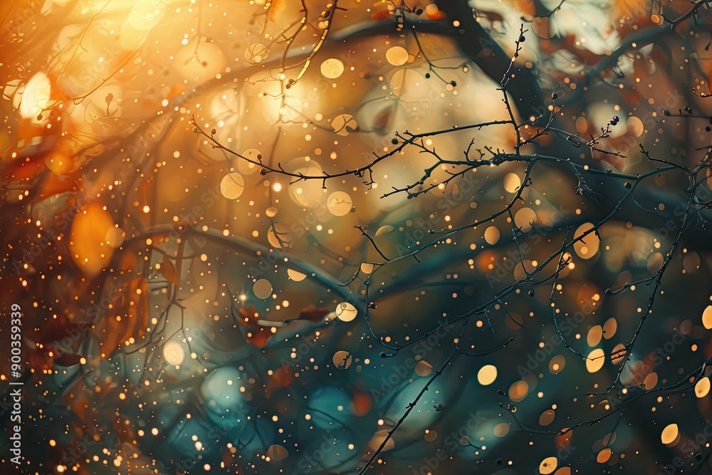 Aufkleber blurry image of dark background with orange and blue lights, bokeh effect overlay with varying intensities and densities for versatile use