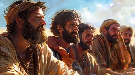 Fototapeta premium Group of Men in Historical Attire Under the Sun