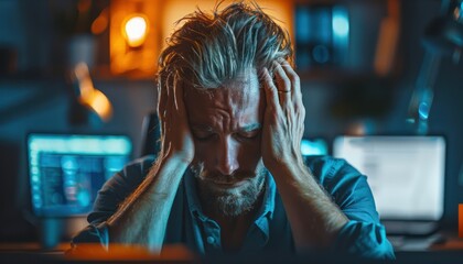 Fototapeta premium Corporate Worker Experiencing Anxiety and Stress at Work Managing Workplace Stress, Tips for Anxiety Relief, and Strategies for a Healthier Work-Life Balance
