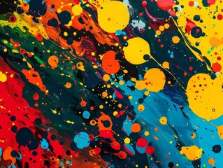 Abstract colorful paint splatter background with vibrant colors.
