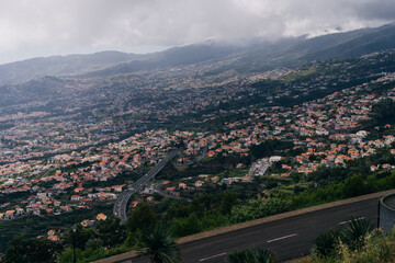 Funchal city of Madeira island Portugal with fortress on the coast of Atlantic Ocean. Aerial view