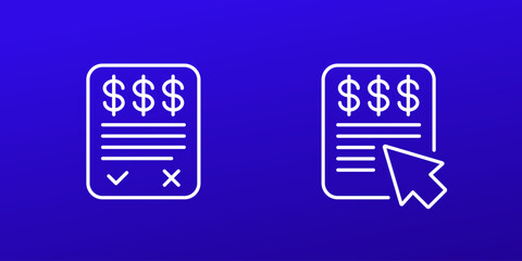 Online invoice icons, line vector