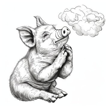 recommend clip art: Coloring page for children pig thinking deeply something 