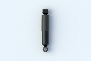 One shock absorber for car or moto on gray background. Automotive spare parts. New component for auto suspension. Top view. 3d render