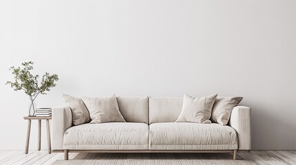 Minimalistic and modern living room with beige sofa