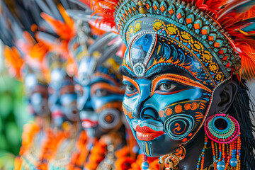 Fototapeta premium Street performers posing with colorful makeup for tourists
