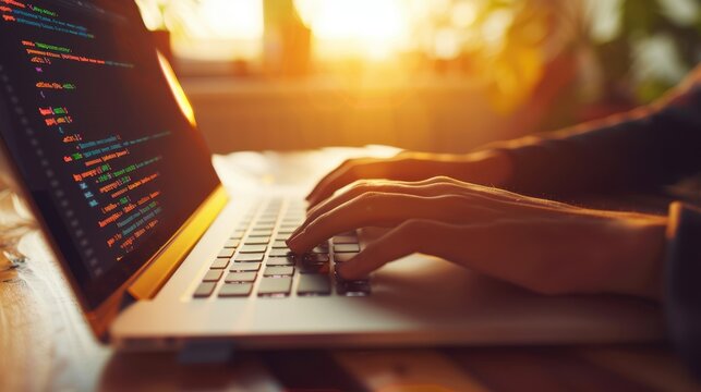 The hands coding at laptop