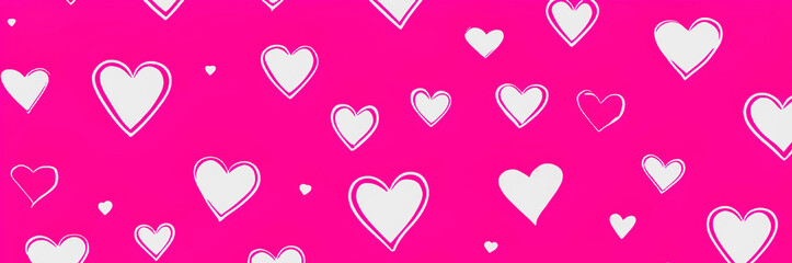 Bright Pink Background with White Hearts Seamless Pattern