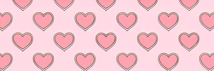 Seamless Pattern of Pink Hearts on Light Pink Background with Copy Space