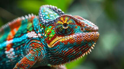 Fototapeta premium Close up of a colorful Chameleon in wilderness of Singapor
