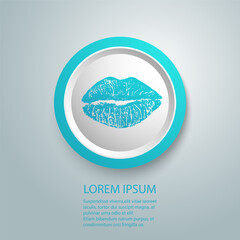 Vector illustration of womans girl red lipstick kiss mark isolated on white background. Valentines day icon, sign, symbol, clip art for design