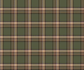 Plaid pattern, green, yellow, black, seamless grid pattern for textiles and design clothing, skirts, pants, aprons, tablecloths, blankets or decorative fabrics. Vector illustration.
