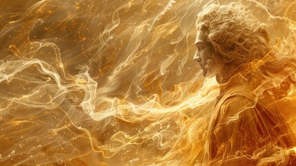 An artistic rendition of Lord Vayu, the wind god, depicted with flowing elements and a dynamic background