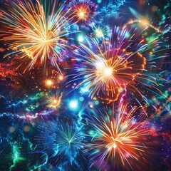 Fototapeta premium A vibrant display of fireworks explodes in the night sky, creating a colorful and festive atmosphere