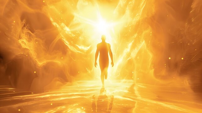 Power of meditation. Energy burst of chakra. Mindfulness power of awakening and self awerness. Great light of mental power. 