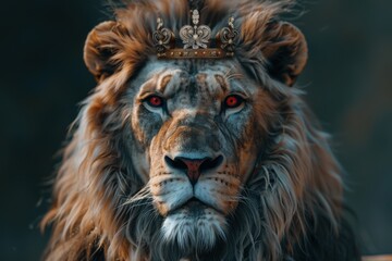Naklejka premium Lion with Golden Crown - Majestic Portrait of the Jungle King