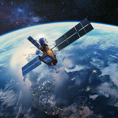 Nahaufnahme eines Satelliten im Weltraum