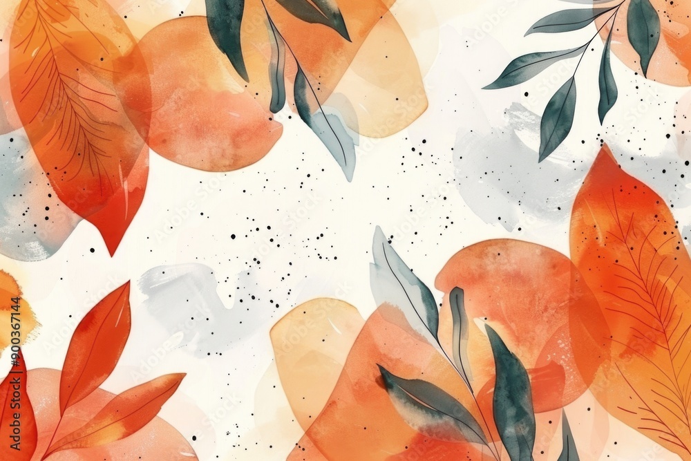 Poster a delicate watercolor painting featuring leaves on a pure white background, perfect for adding a tou