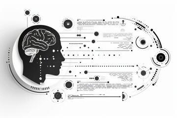 Obraz premium Abstract brain and neural connections monochromatic and detailed shades of black and white conceptual and artistic design digital illustration