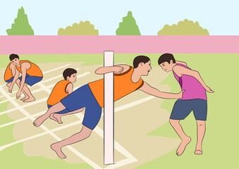 Vector illustration of boys Playing Indian Game Kho kho