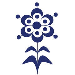 flowers blue and white style Scandinavian folk art, leaf,dot,floral greeting card on pattern