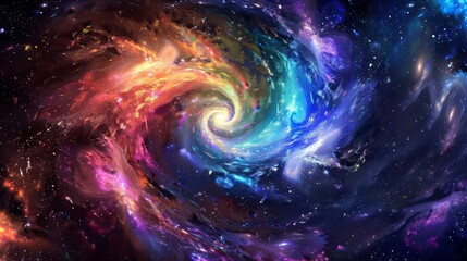 Obraz premium Spiraling rainbow galaxy getting sucked into a black hole