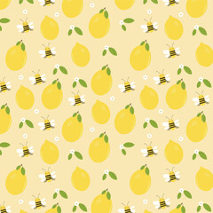 Pattern with lemons and bee