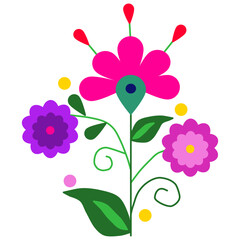 Pink and purple flowers style Mexican folk art ,floral greeting card on invitation pattern