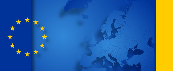 creative abstract background of the flag of the European Union, map with borders of Europe, EU