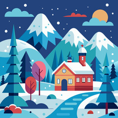 Naklejka premium winter landscape with houses