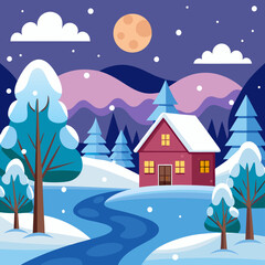 Naklejka premium winter landscape with houses