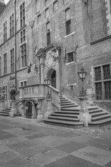 Gdansk, Poland - May 25 2024 "The old town architecture during morning rain"