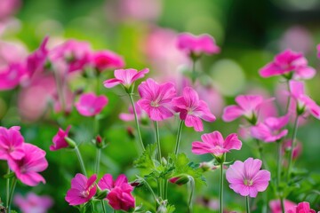 Photo of Assorted colors geranium flower in front garden , Generative AI