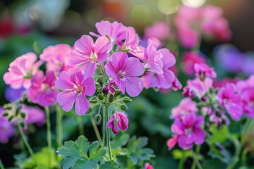 Obraz premium Photo of Assorted colors geranium flower in front garden , Generative AI