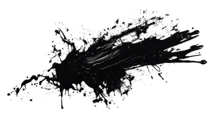 Abstract black in splash, paint, brush strokes, stain grunge isolated on transparency background